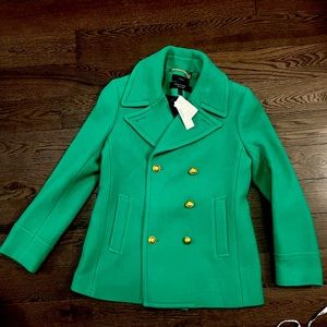 J.Crew Stadium Cloth Majestic Emerald Green wool Peak coat